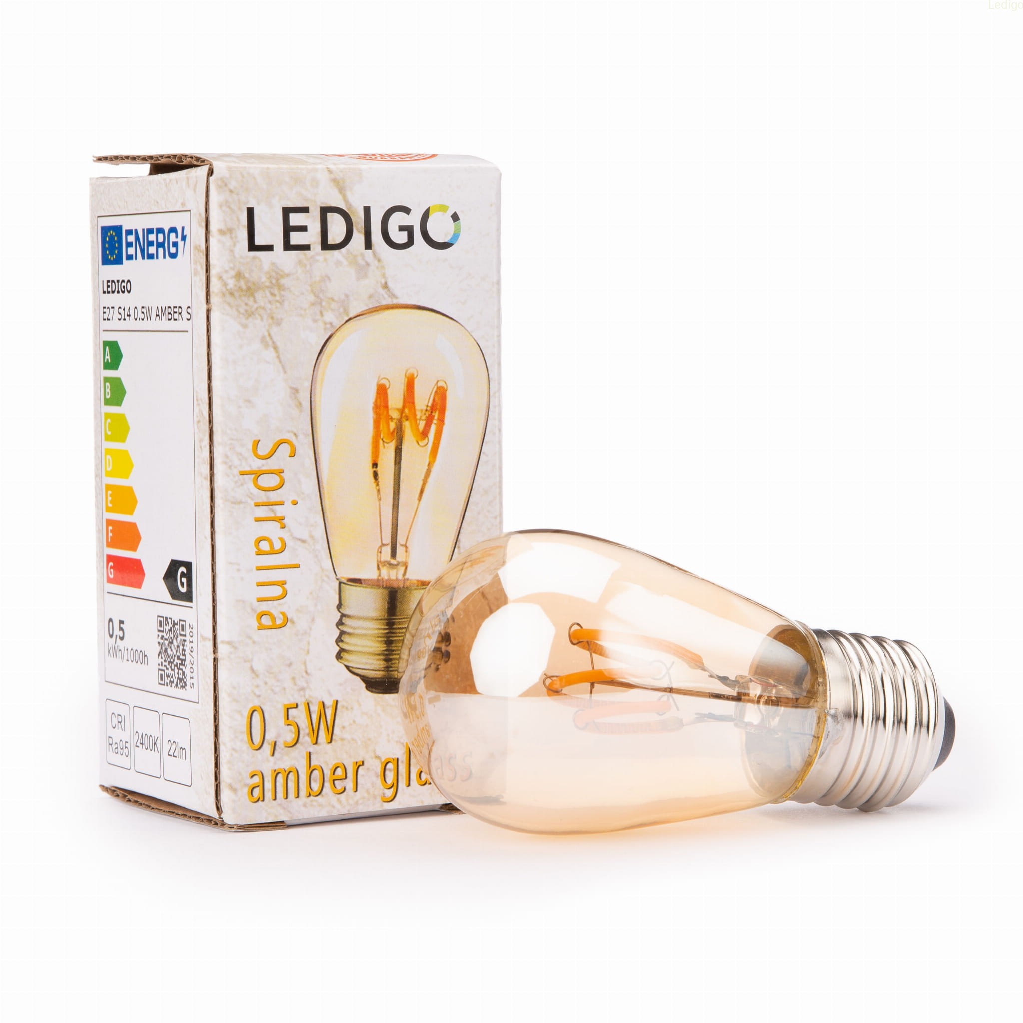 Żarówka LED E27 S14 0,5W amber girlandowa spirala