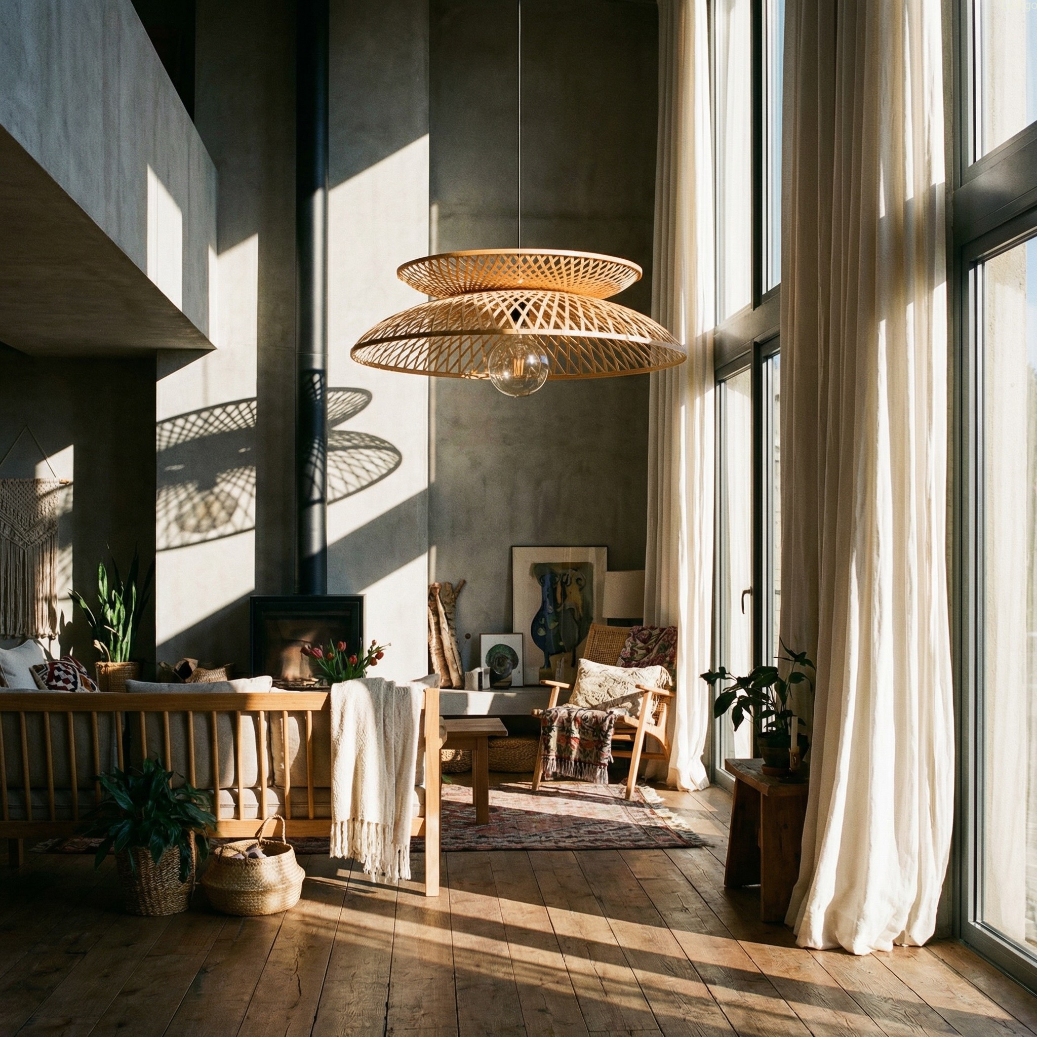 Lampa wisząca bambusowa w stylu boho