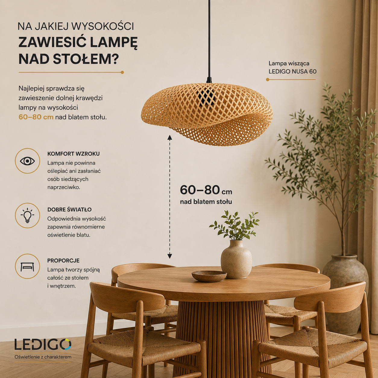 Na jakiej wysokości zawiesić lampę nad stołem
